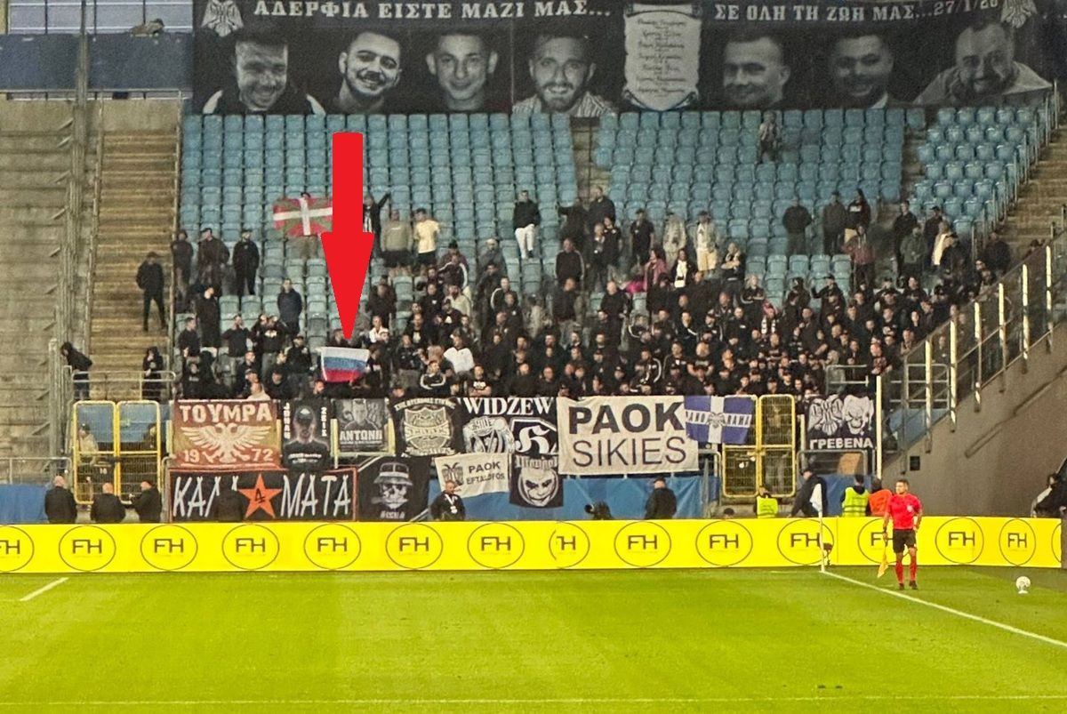 Rosyjska flaga na stadionie w Lublinie. Było nerwowo